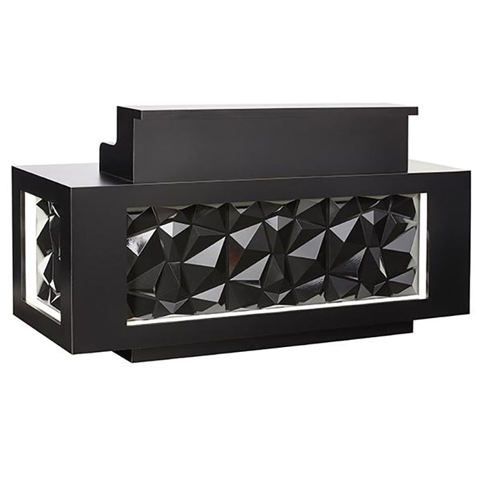 Modern salon receptionist desk with storage drawers and front check-in counter.