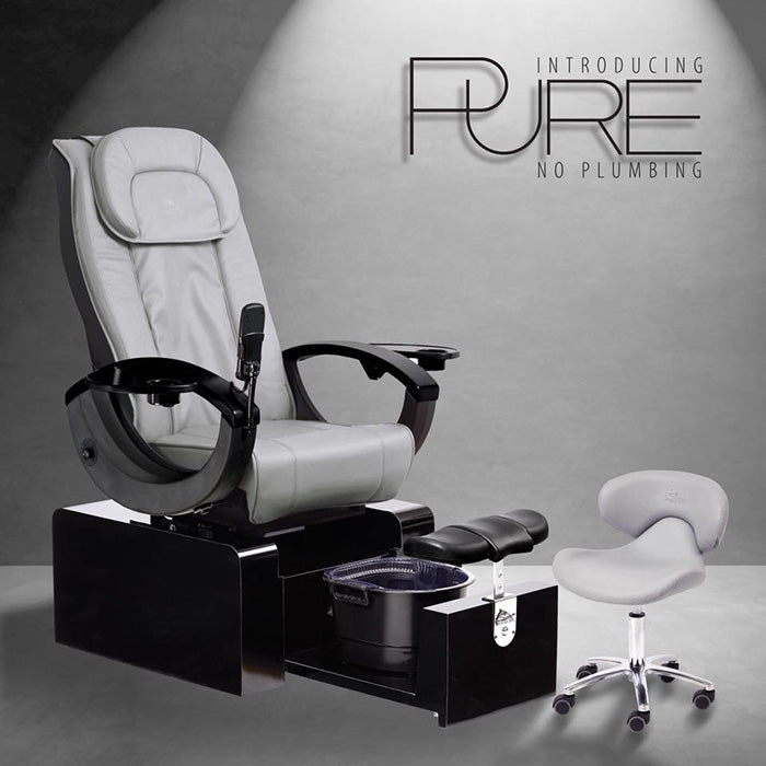 Portable spa pedicure chair with removable foot basin and compact rolling design.