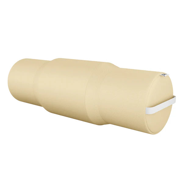 Versatile Beige Therapy Bolster for Knee and Leg Support - Ergonomic Round Pillow for Massage, Acupuncture, and Physical Therapy.