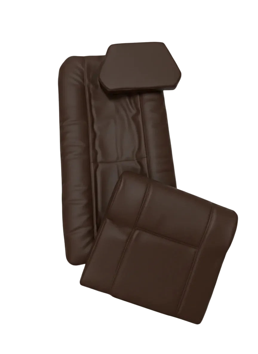 Brown seat cover with headrest on a white background