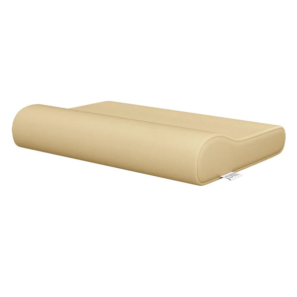 DIR beige leather ergonomic contour neck bolster pillow for professional massage and spa tables.