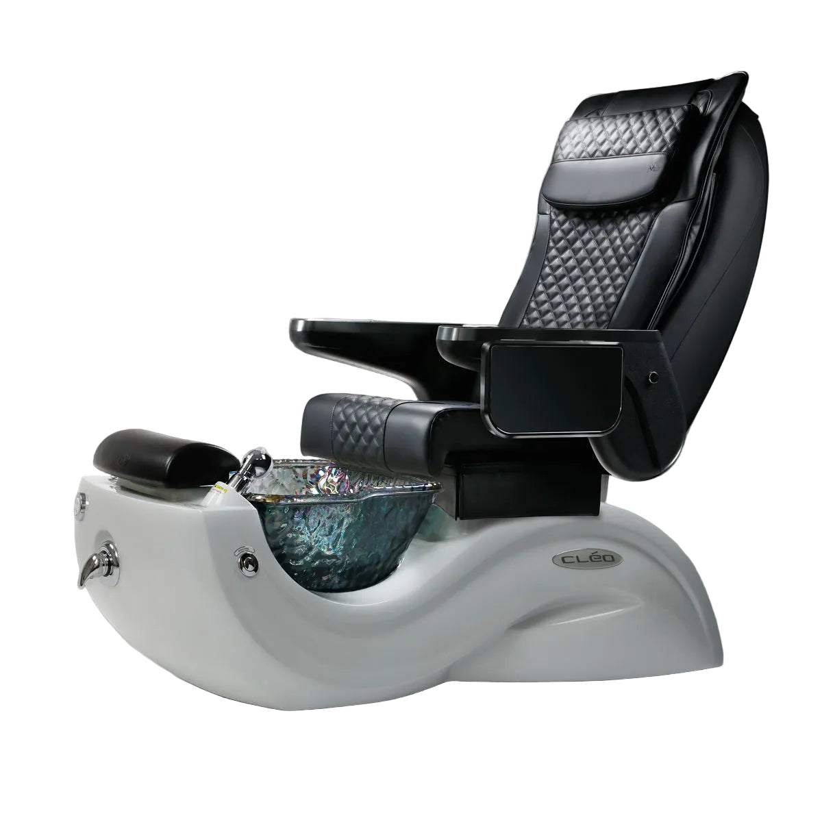 Cleo G5 Pedicure Chair featuring a glass bowl design, built-in remote control, and USB chargers