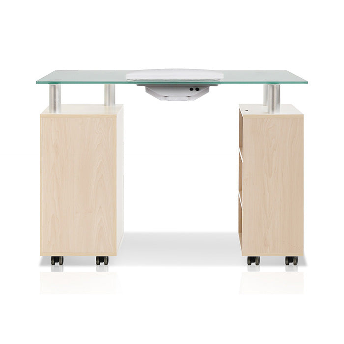 Glass Top Nail Table with Fan