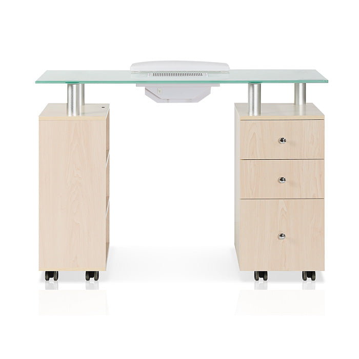 Glass Top Nail Table with Fan