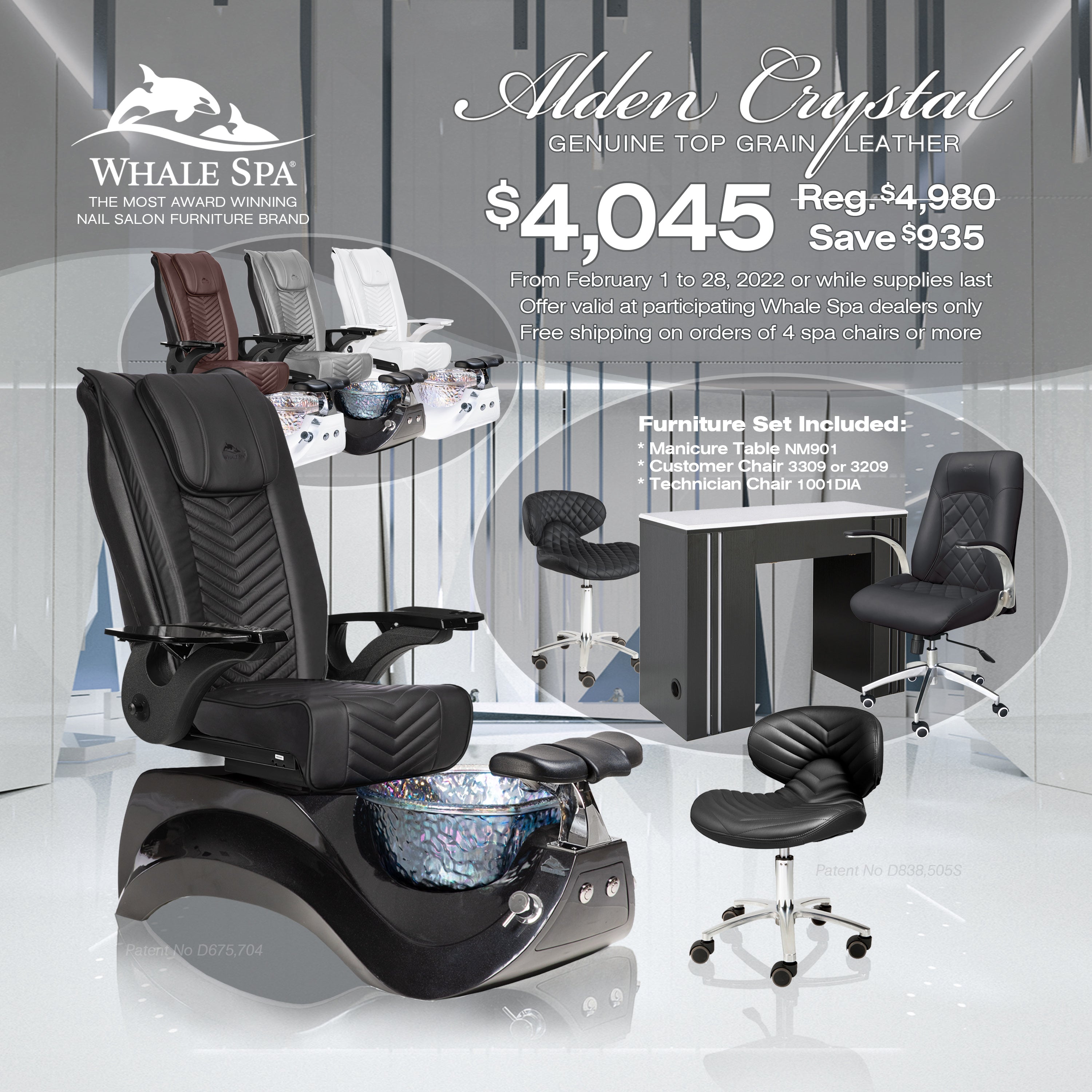 Our monthly Package Deals for Pedicure Chairs is limited inventory.  Pedicure Chairs package deals typically come with selected 1 pedicure chair, 1 manicure table, 1 salon 1 customer chair, 1 technician chair, and 1 pedicure stool. 