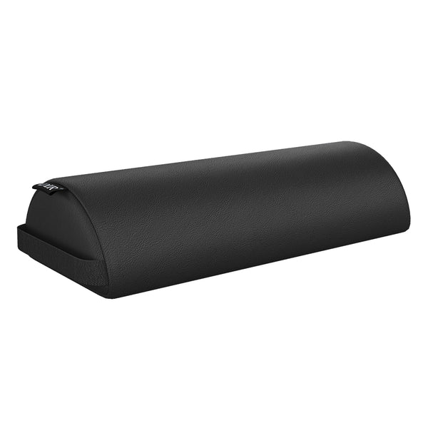 DIR neck and lumbar bolster pillow in black faux leather for therapeutic spine alignment and massage tables