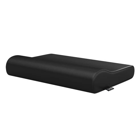 DIR black leather ergonomic contour neck bolster pillow for professional massage and spa tables.