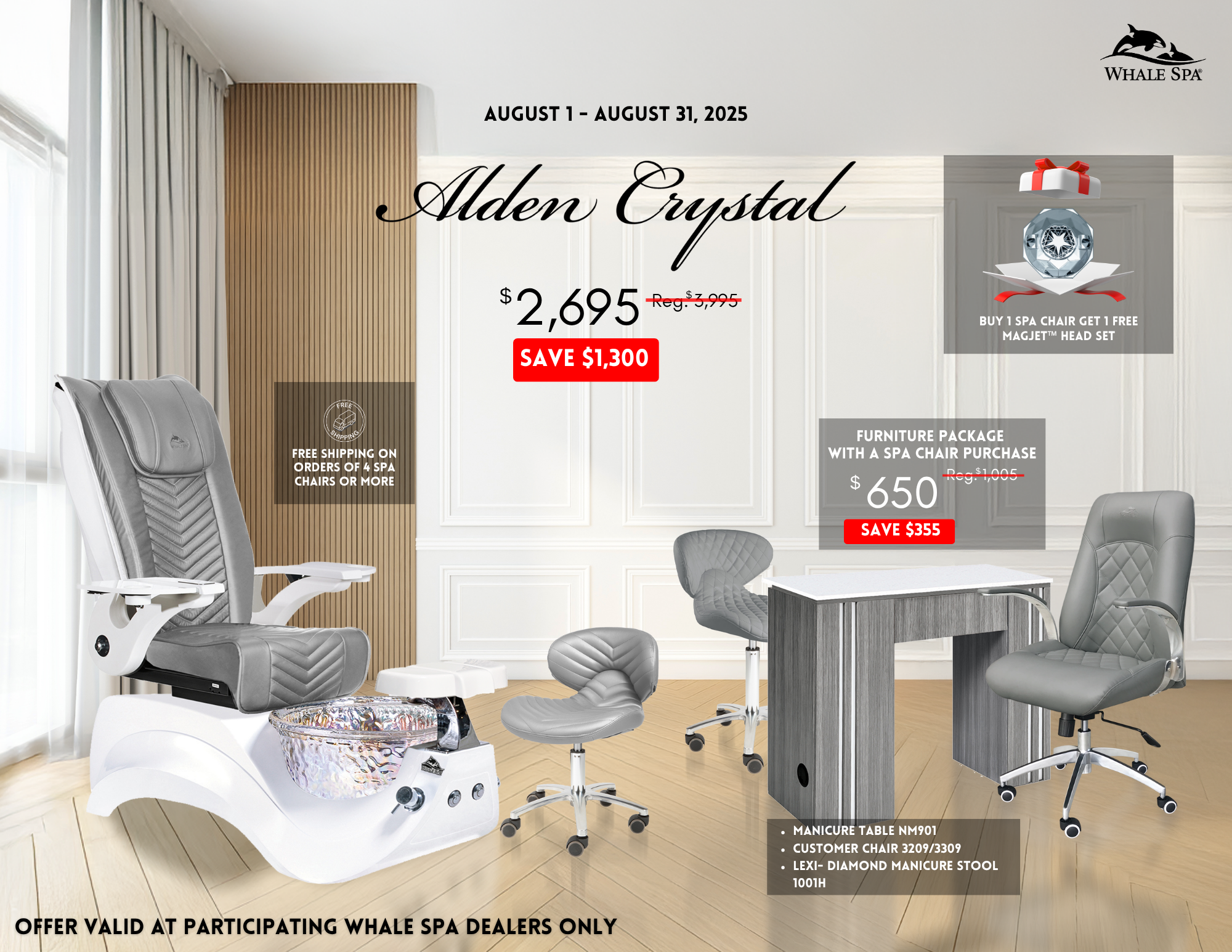 ALDEN CRYSTAL PEDICURE CHAIR PACKAGE DEAL