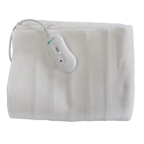 Bodyworker's Choice Massage Table Warmer with plush felt pad and controller on a massage table.