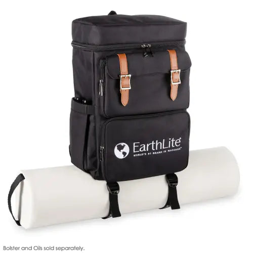 Earthlite LMT Go-Pack compact supply organizer case attached to a portable massage table.